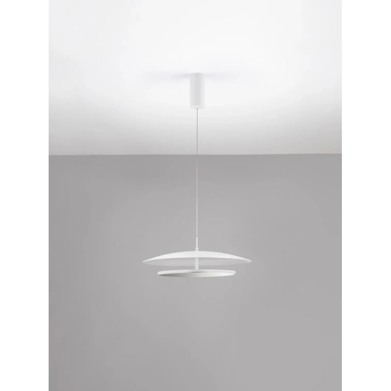 Lampa wisząca płaska designerska z lustrem Plates LED 3000K 50cm biały / chrom