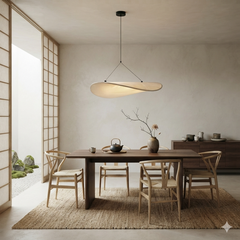 Lampa Wisząca Japandi Flow 80cm LED | Papier DuPont | Biała