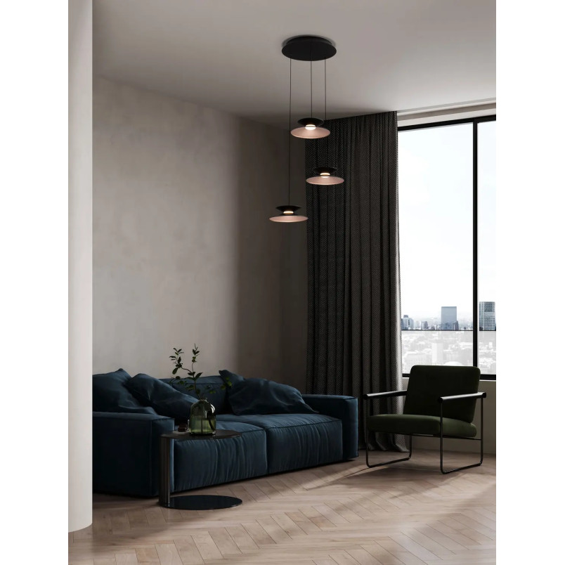 Lampa wisząca 3 punktowa - ściemniana triac Acconia 42cm LED 3000K czarny / złoty