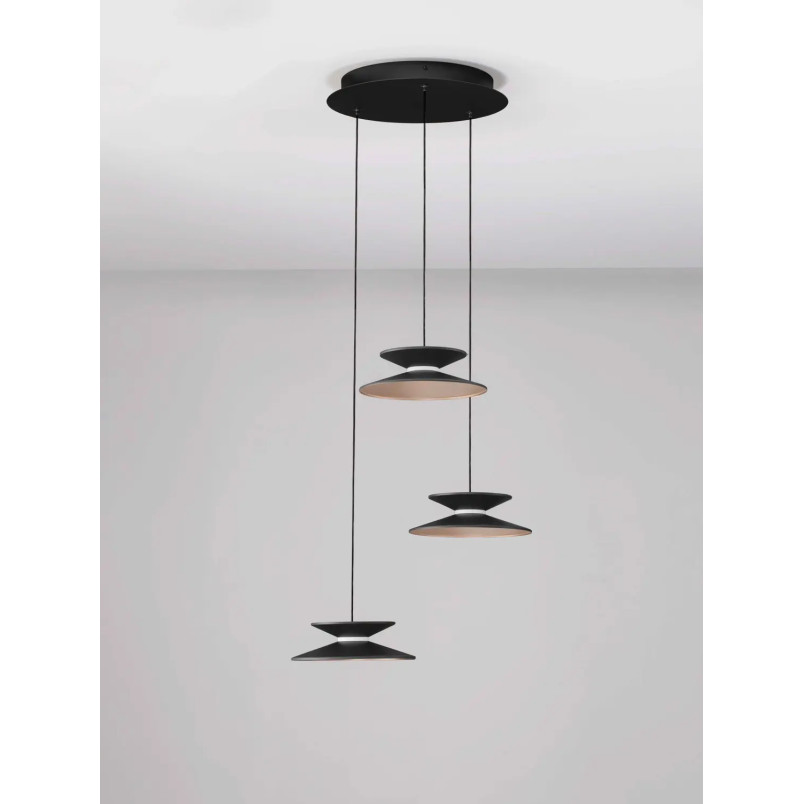 Lampa wisząca 3 punktowa - ściemniana triac Acconia 42cm LED 3000K czarny / złoty