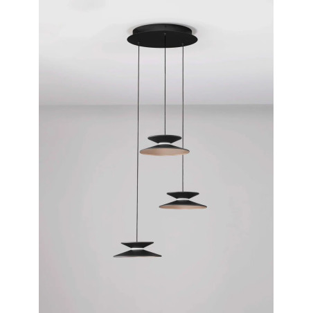 Lampa wisząca 3 punktowa - ściemniana triac Acconia 42cm LED 3000K czarny / złoty