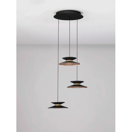 Lampa wisząca 3 punktowa - ściemniana triac Acconia 42cm LED 3000K czarny / złoty