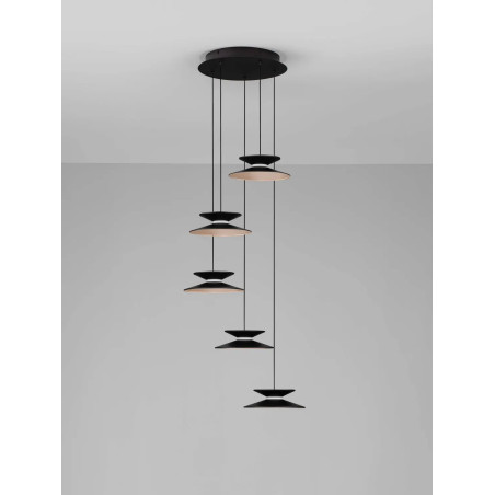 Lampa wisząca 5 punktowa - ściemniana triac Acconia 42cm LED 3000K czarny / złoty