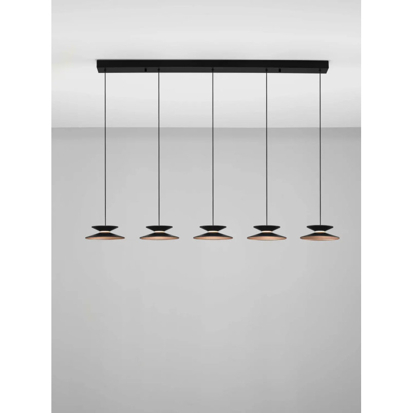 Lampa wisząca 5 punktowa na listwie - ściemniana triac Acconia 132cm LED 3000K czarny / złoty