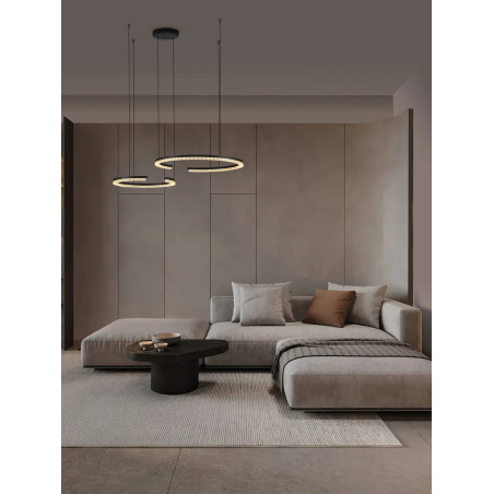Lampa wisząca 2 okręgi ze ściemniaczem Fazzano 46cm 65cm LED 3000K czarna