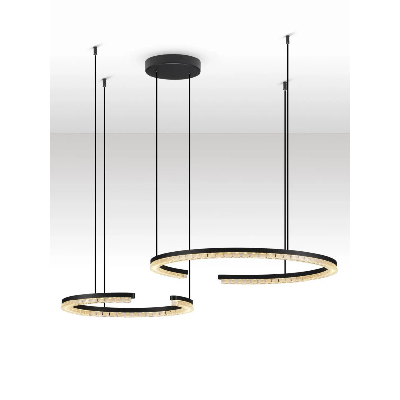Lampa wisząca 2 okręgi ze ściemniaczem Fazzano 46cm 65cm LED 3000K czarna