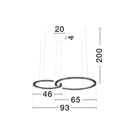 Lampa wisząca 2 okręgi ze ściemniaczem Fazzano 46cm 65cm LED 3000K czarna