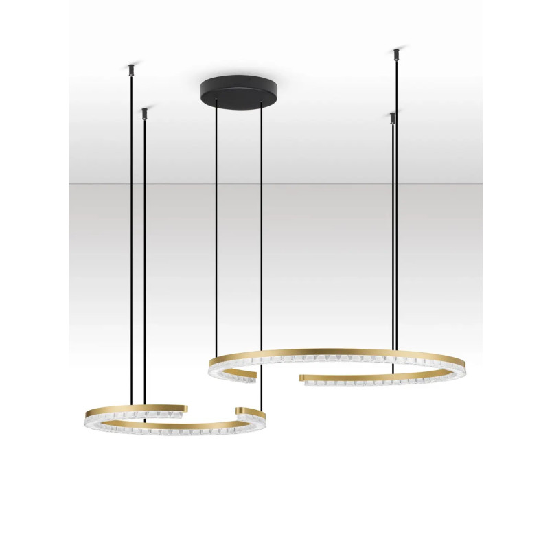 Lampa wisząca 2 okręgi ze ściemniaczem Fazzano 46cm 65cm LED 3000K złoty mosiądz