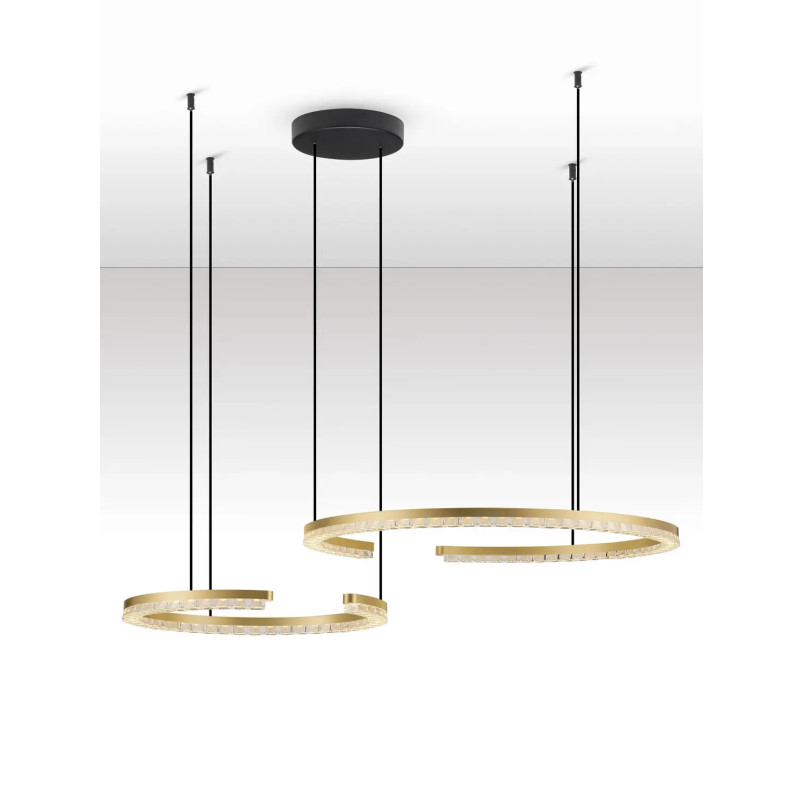 Lampa wisząca 2 okręgi ze ściemniaczem Fazzano 46cm 65cm LED 3000K złoty mosiądz