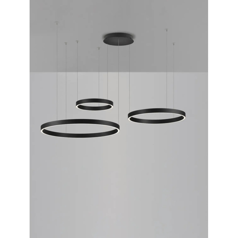 Lampa wisząca 3 ringi - ściemniacz triac Giotto 40/60/80cm LED 3000K czarna