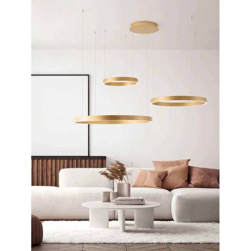 Lampa wisząca 3 ringi - ściemniacz triac Giotto 40/60/80cm LED 3000K szczotkowane złoto