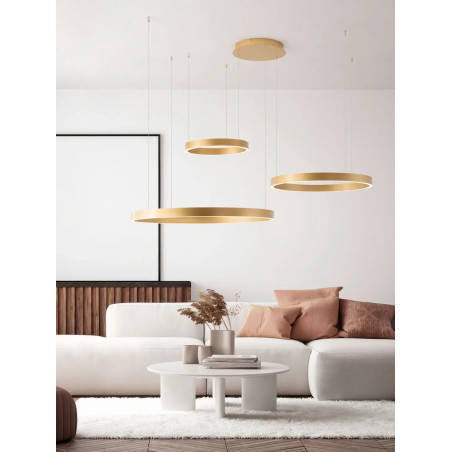 Lampa wisząca 3 ringi - ściemniacz triac Giotto 40/60/80cm LED 3000K szczotkowane złoto