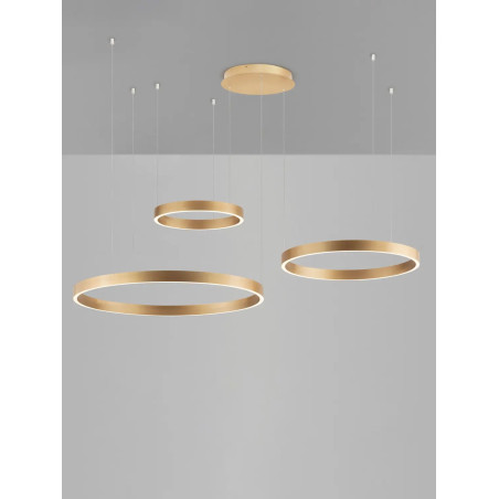 Lampa wisząca 3 ringi - ściemniacz triac Giotto 40/60/80cm LED 3000K szczotkowane złoto