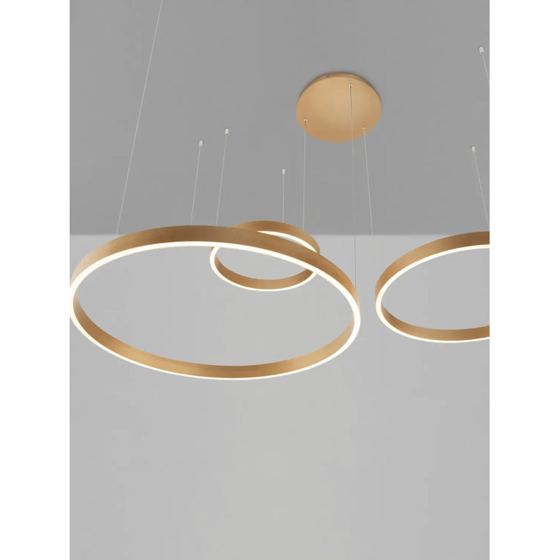 Lampa wisząca 3 ringi - ściemniacz triac Giotto 40/60/80cm LED 3000K szczotkowane złoto