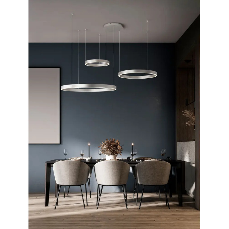 Lampa wisząca 3 ringi - ściemniacz triac Giotto 40/60/80cm LED 3000K szczotkowany srebrny