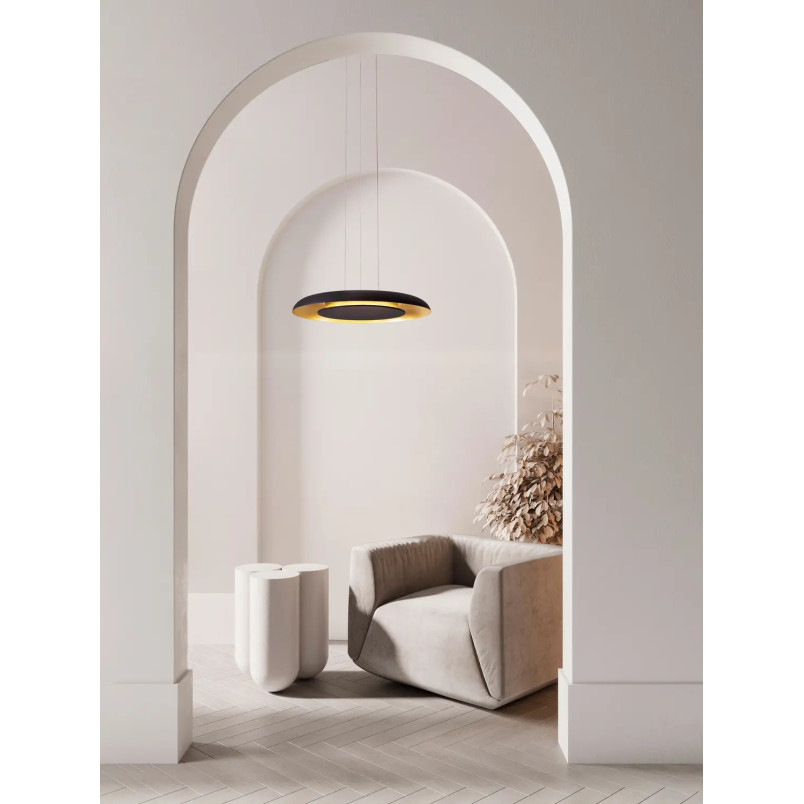 Lampa wisząca modern z płaskim kloszem Supino 60cm LED 2700-4000K czarny / szczotkowane złoto