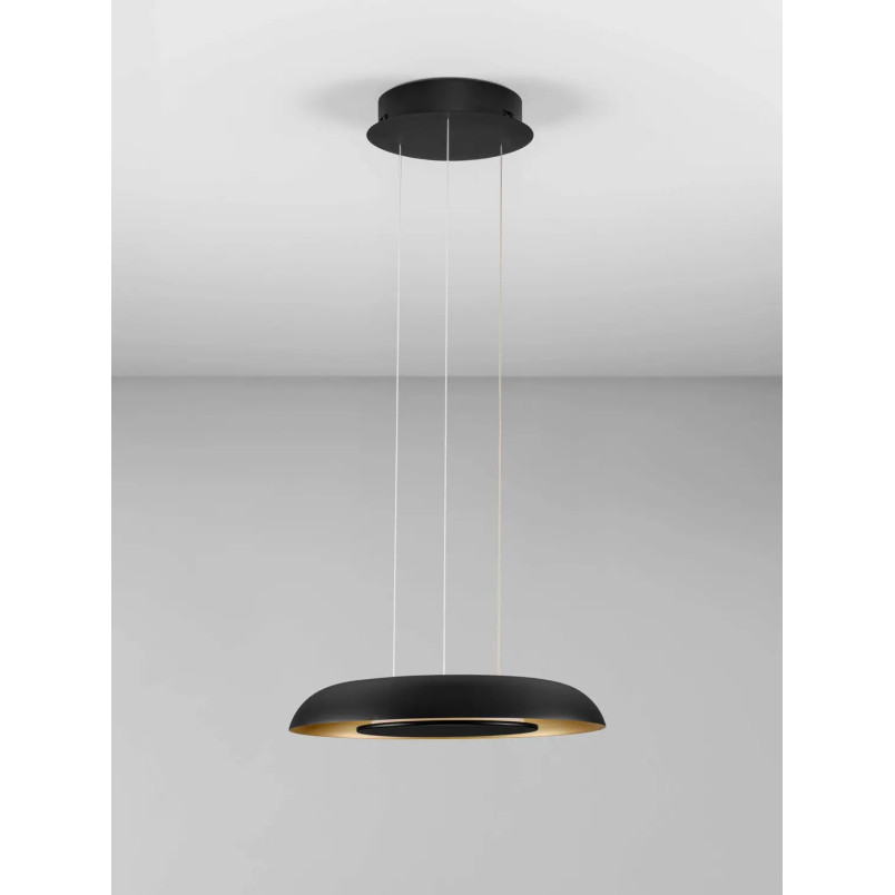 Lampa wisząca modern z płaskim kloszem Supino 40cm LED 2700-4000K czarny / szczotkowane złoto