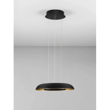 Lampa wisząca modern z płaskim kloszem Supino 40cm LED 2700-4000K czarny / szczotkowane złoto