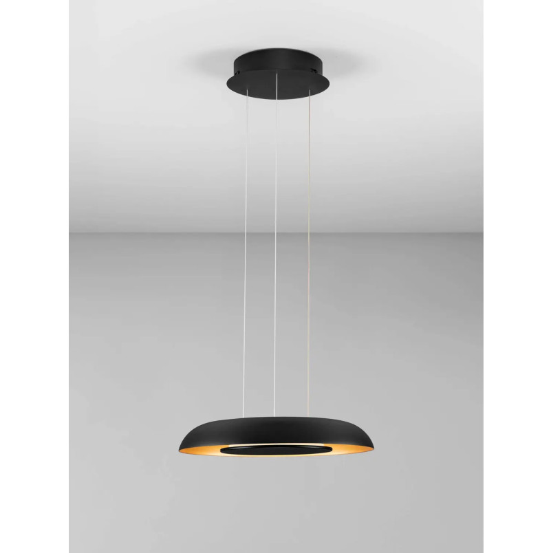 Lampa wisząca modern z płaskim kloszem Supino 40cm LED 2700-4000K czarny / szczotkowane złoto