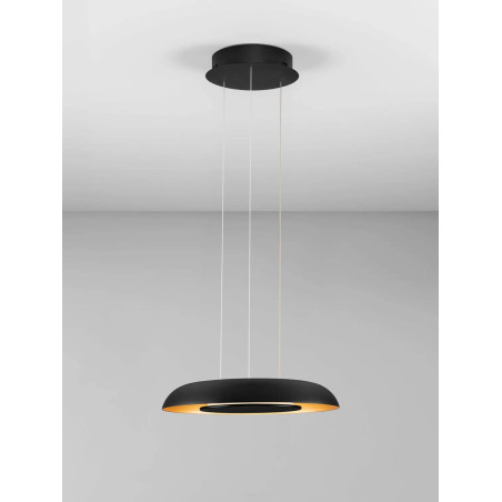 Lampa wisząca modern z płaskim kloszem Supino 40cm LED 2700-4000K czarny / szczotkowane złoto