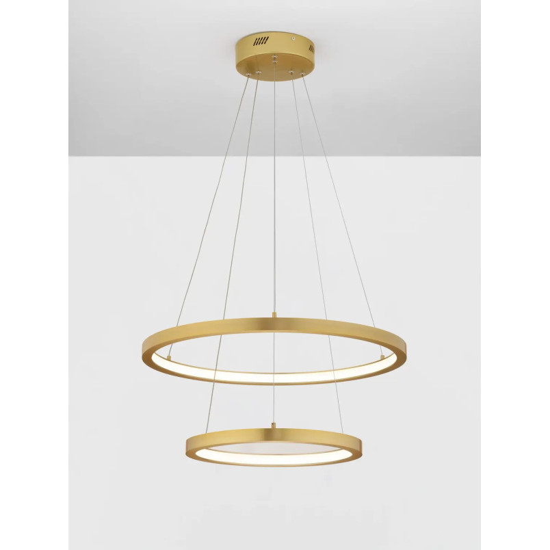 Lampa wisząca 2 okręgi - ściemniacz triac Baffi 40/60cm LED 3000K złoty mosiądz