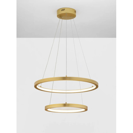 Lampa wisząca 2 okręgi - ściemniacz triac Baffi 40/60cm LED 3000K złoty mosiądz