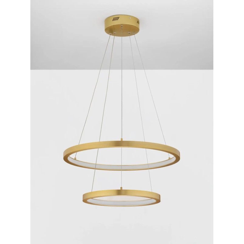 Lampa wisząca 2 okręgi - ściemniacz triac Baffi 40/60cm LED 3000K złoty mosiądz