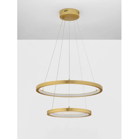 Lampa wisząca 2 okręgi - ściemniacz triac Baffi 40/60cm LED 3000K złoty mosiądz
