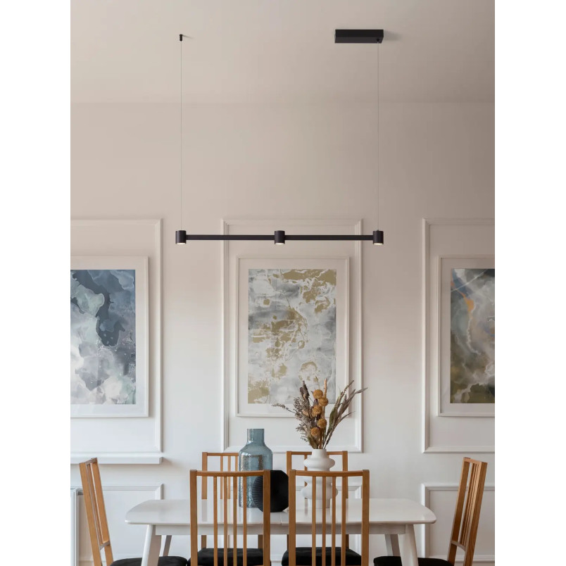 Lampa wisząca podłużna z 3 punktami światła i ściemniaczem triac Perosa 80cm LED 3000K czarna
