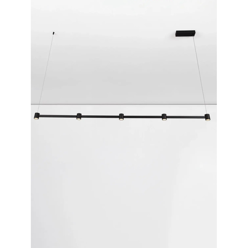 Lampa wisząca podłużna z 5 punktami światła i ściemniaczem triac Perosa 156cm LED 3000K czarna