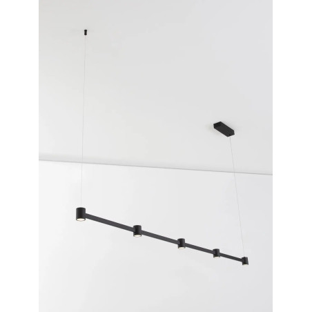Lampa wisząca podłużna z 5 punktami światła i ściemniaczem triac Perosa 156cm LED 3000K czarna