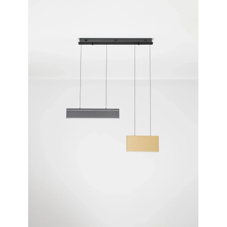 Lampa wisząca 2 punktowa ze ściemniaczem triac Teana 88cm LED 3000K złoty mosiądz / szary / czarny