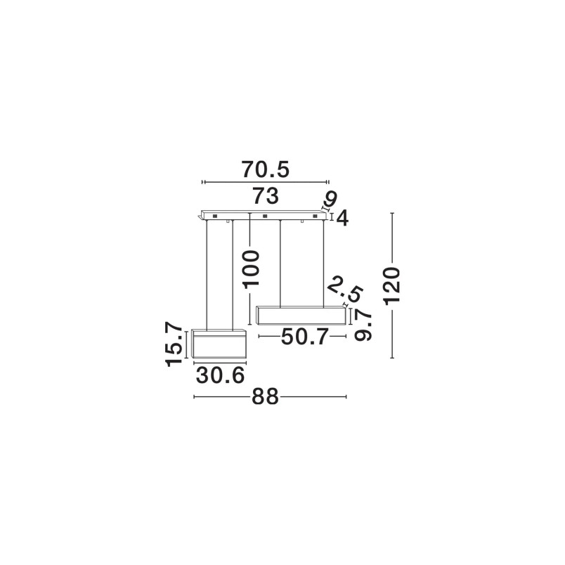 Lampa wisząca 2 punktowa ze ściemniaczem triac Teana 88cm LED 3000K złoty mosiądz / szary / czarny