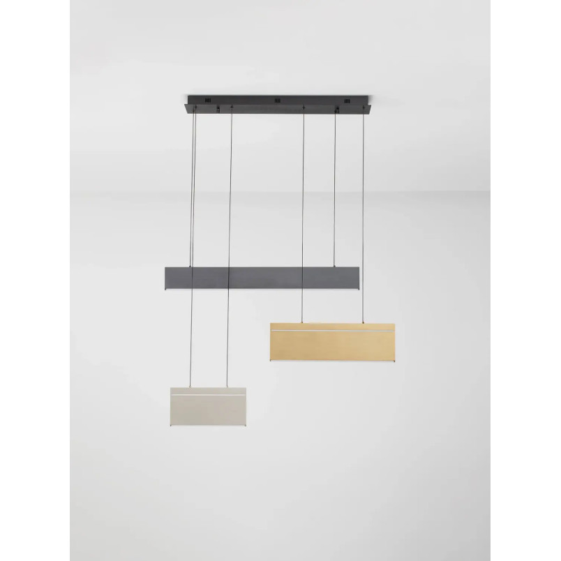 Lampa wisząca 3 punktowa ze ściemniaczem triac Teana 92cm LED 3000K złoty mosiądz / szary / czarny