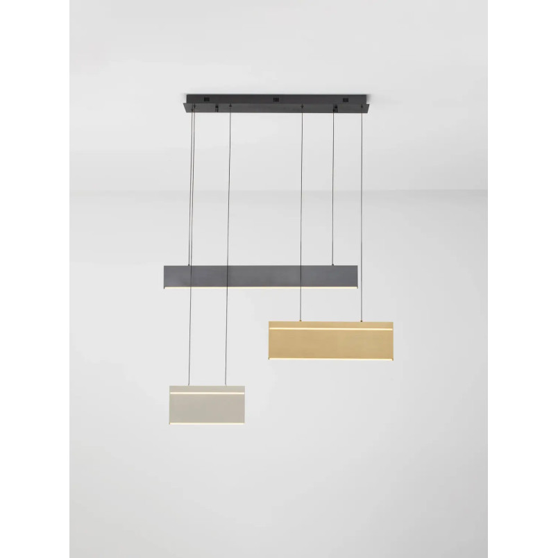 Lampa wisząca 3 punktowa ze ściemniaczem triac Teana 92cm LED 3000K złoty mosiądz / szary / czarny