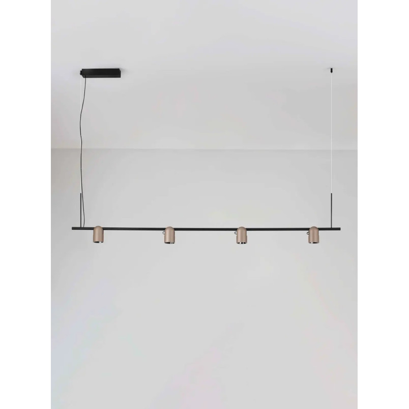 Lampa wisząca podłużna z 4 reflektorkami Arola 150cm LED 3000K beżowe złoto