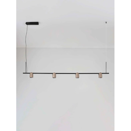Lampa wisząca podłużna z 4 reflektorkami Arola 150cm LED 3000K beżowe złoto