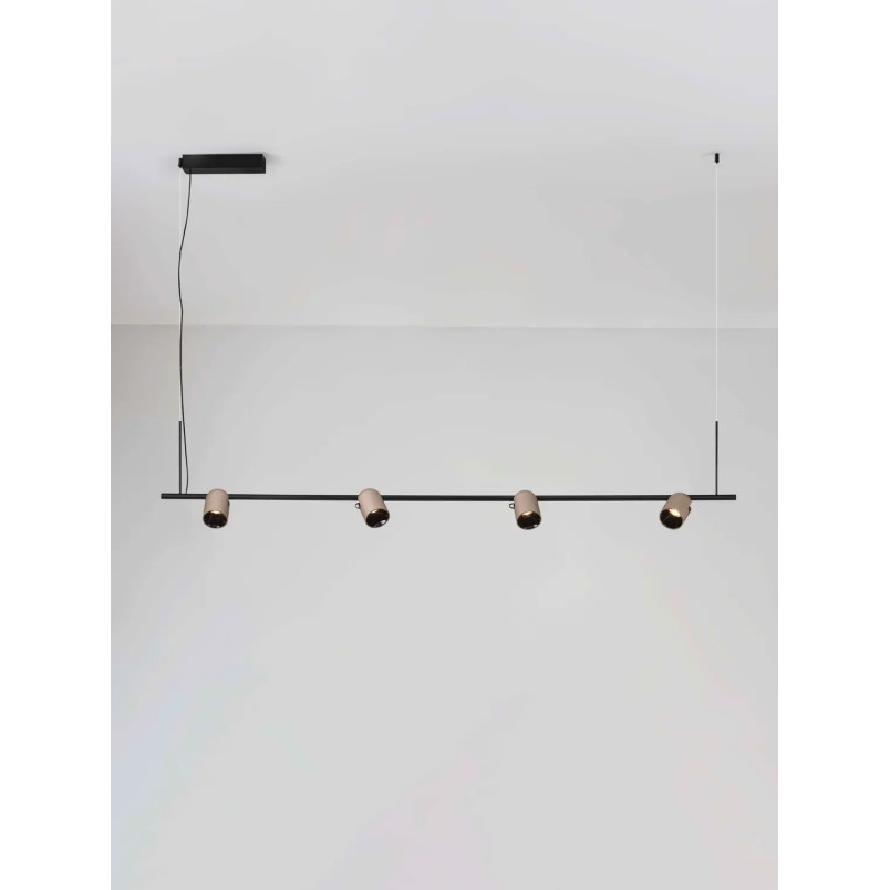 Lampa wisząca podłużna z 4 reflektorkami Arola 150cm LED 3000K beżowe złoto