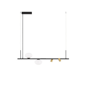 Lampa wisząca podłużna ze szklanymi kulami i reflektorkami Ginos 95cm czarny / opal / mosiądz
