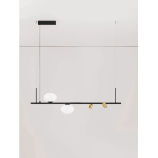 Lampa wisząca podłużna ze szklanymi kulami i reflektorkami Ginos 95cm czarny / opal / mosiądz