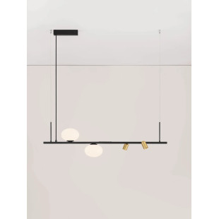 Lampa wisząca podłużna ze szklanymi kulami i reflektorkami Ginos 95cm czarny / opal / mosiądz
