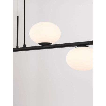Lampa wisząca podłużna ze szklanymi kulami i reflektorkami Ginos 95cm czarny / opal / mosiądz