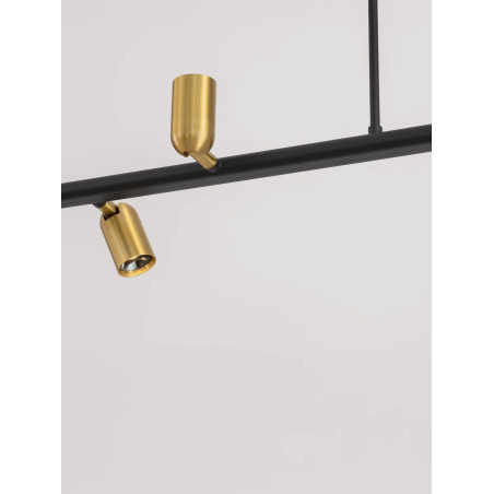 Lampa wisząca podłużna ze szklanymi kulami i reflektorkami Ginos 95cm czarny / opal / mosiądz