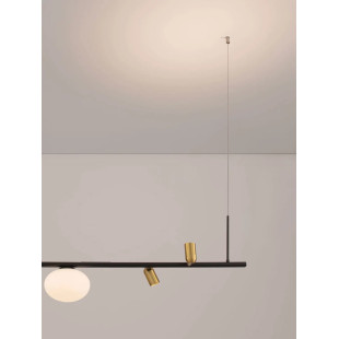 Lampa wisząca podłużna ze szklanymi kulami i reflektorkami Ginos 95cm czarny / opal / mosiądz
