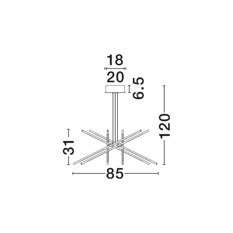 Lampa wisząca 6 punktowa regulowana z pilotem Darren 85cm LED 3000K czarna