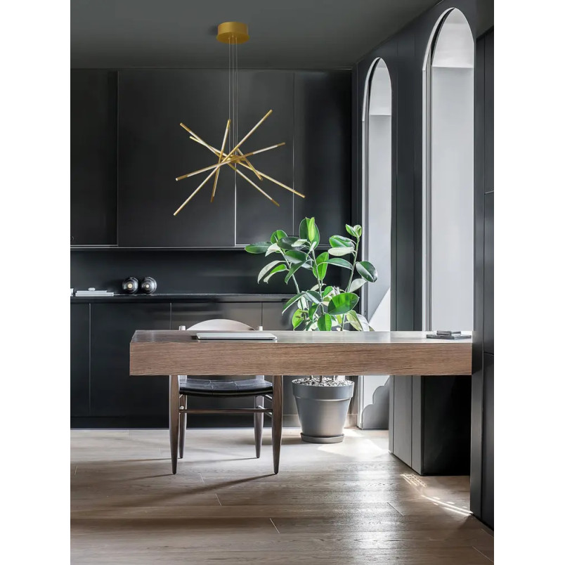 Lampa wisząca 6 punktowa regulowana z pilotem Darren 85cm LED 3000K złoty mosiądz