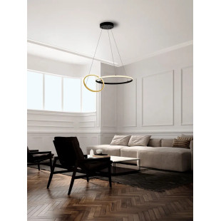 Lampa wisząca nowoczesna - 2 ringi ze ściemniaczem triac Chorro 63cm LED 3200K czarno-złota