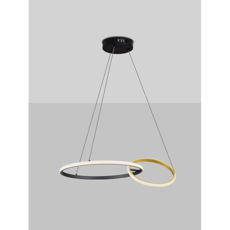 Lampa wisząca nowoczesna - 2 ringi ze ściemniaczem triac Chorro 63cm LED 3200K czarno-złota