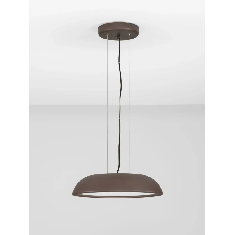 Lampa wisząca minimalistyczna z płaskim kloszem Fossa 45cm triac LED 3000K brązowa