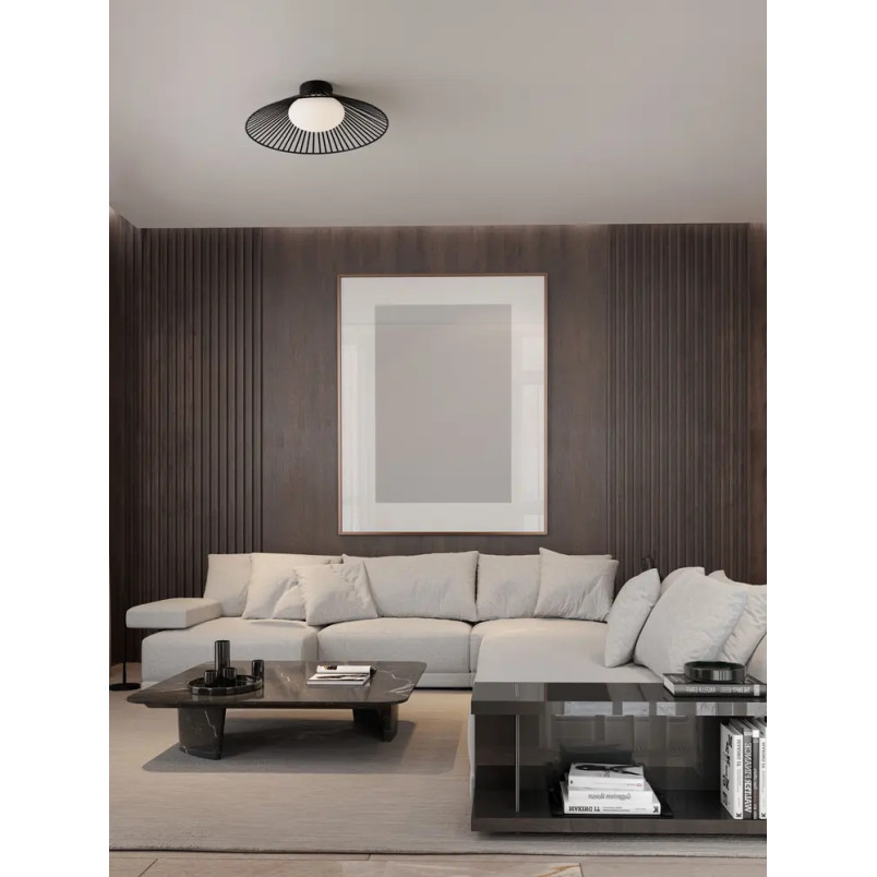 Czarny druciany plafon ze szklanym kloszem Bromo 50cm LED 3000K